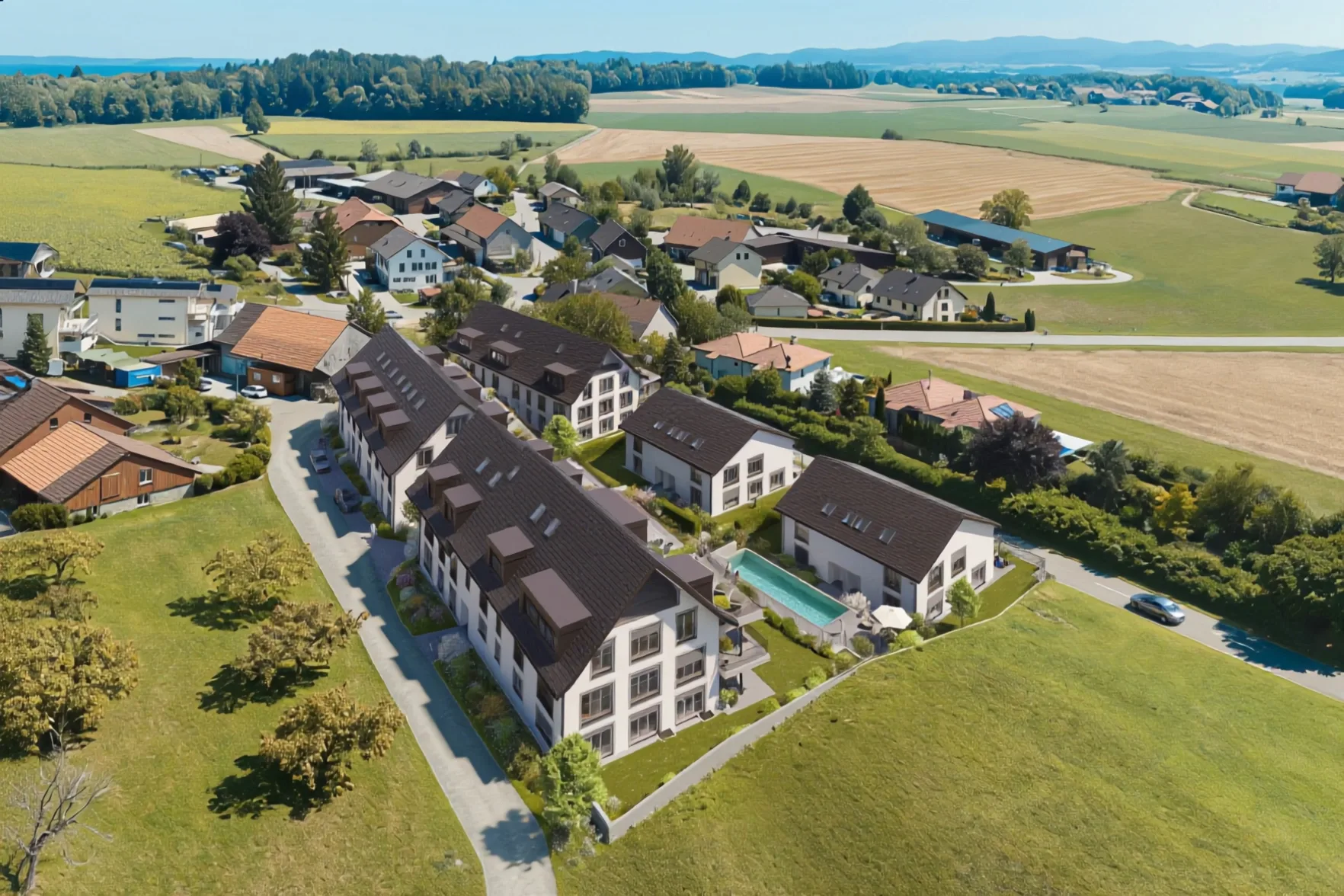 Dorfresort Helsighausen, eingebettet in die Landschaft des Seerückens · Visualisierung